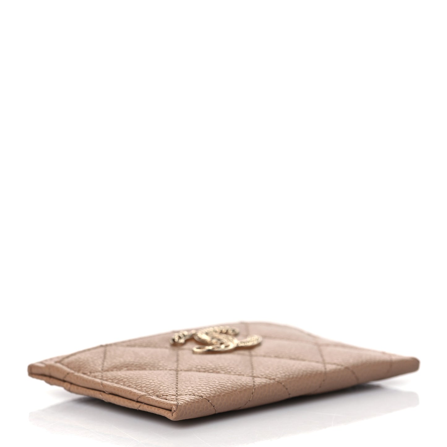 Caviar Quilted Multi Chain Card Holder Beige