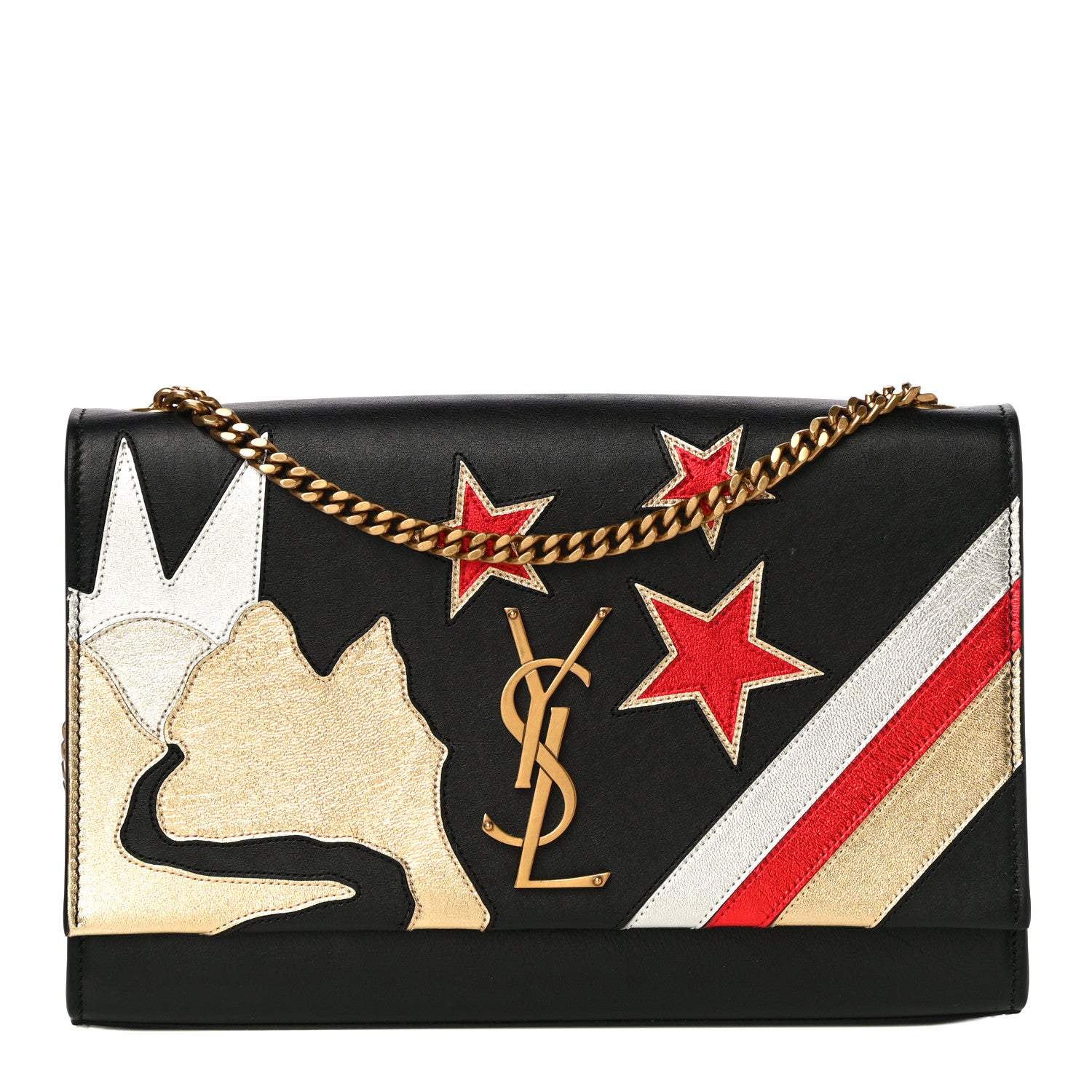Saint Laurent Calfskin Rock Star Patchwork Medium Monogram Kate Satchel Black 1 of 15