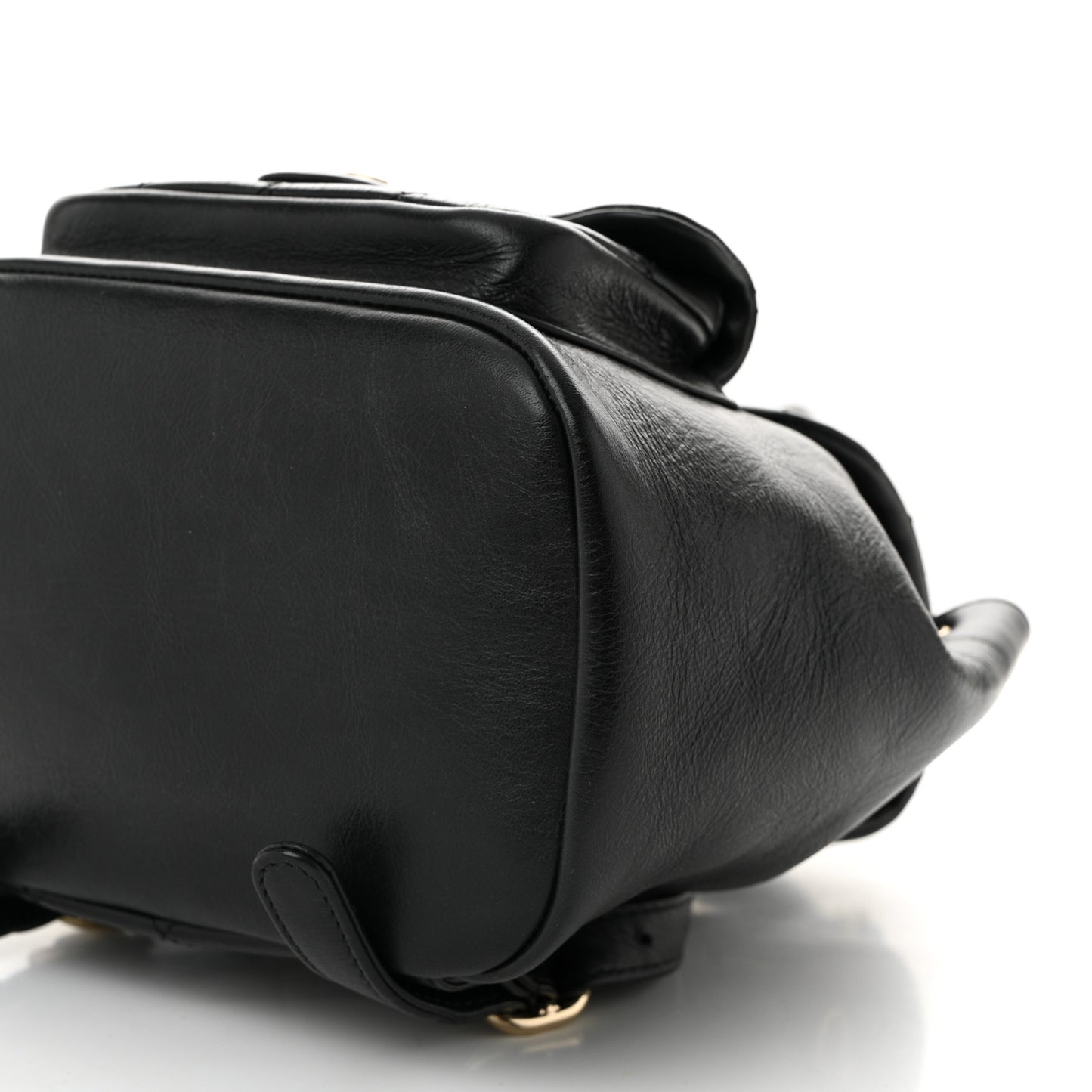 Glazed Aged Calfskin Quilted Small Duma Drawstring Backpack Black