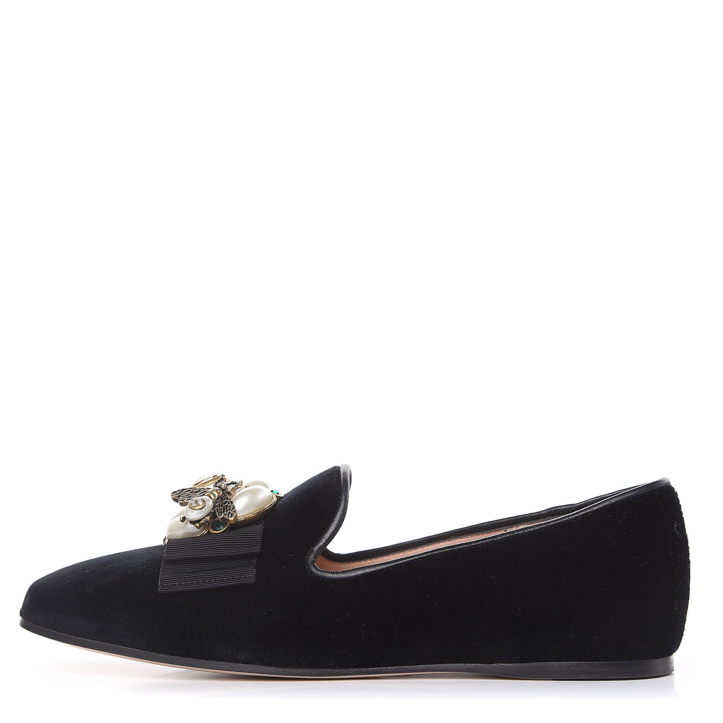 Velvet Etoile Pearl Embellished Loafers 35.5 Black