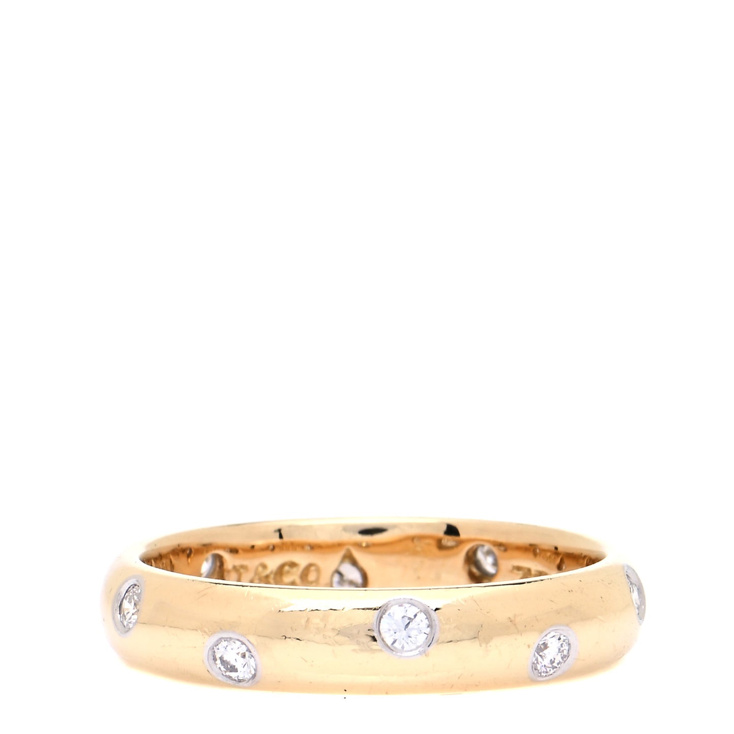 18K Yellow Gold Platinum Diamond 4mm Etoile Band Ring 53 6.5