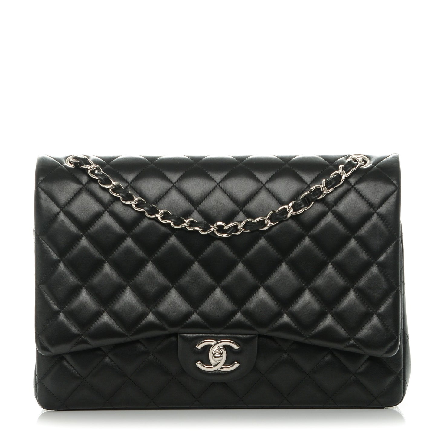 Lambskin Quilted Maxi Double Flap Black