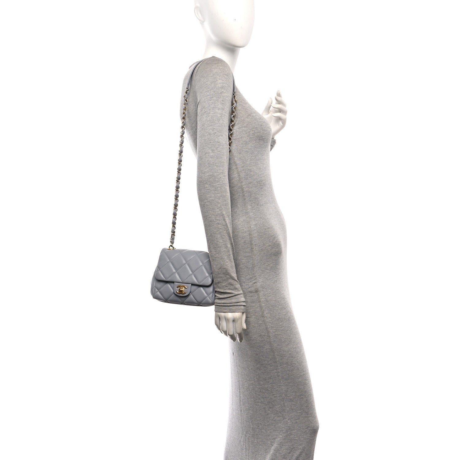 Chanel Lambskin Quilted Mini Flap Light Grey 2 of 10