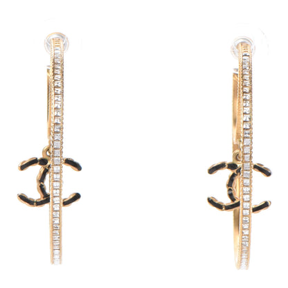 Chanel Crystal CC Drop Hoop Earrings Gold 1 of 5