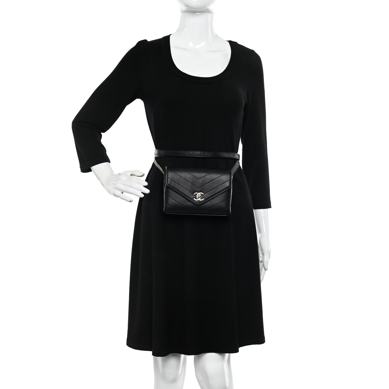 Chanel Calfskin Chevron Stitched Coco Waist Bag Black 2 of 9