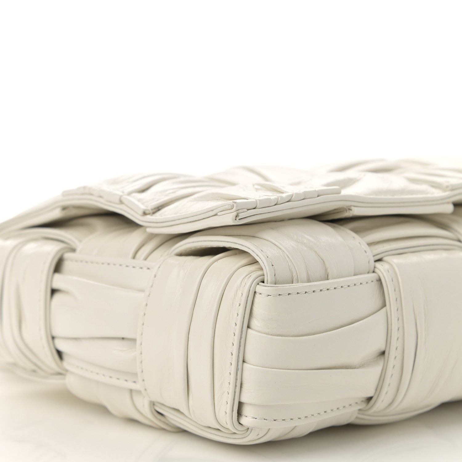 Bottega Veneta Calfskin Intreccio Plisse Cassette Crossbody Bag White 9 of 10