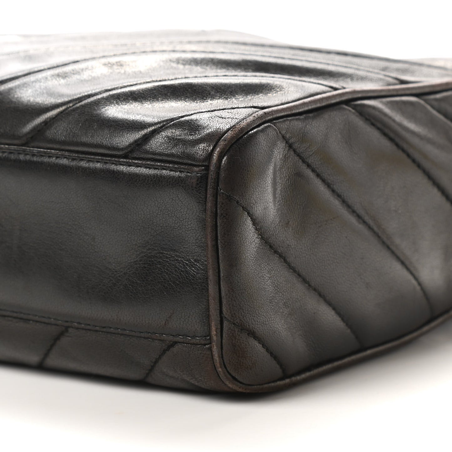 Lambskin Chevron Quilted Tassel Camera Case Brown