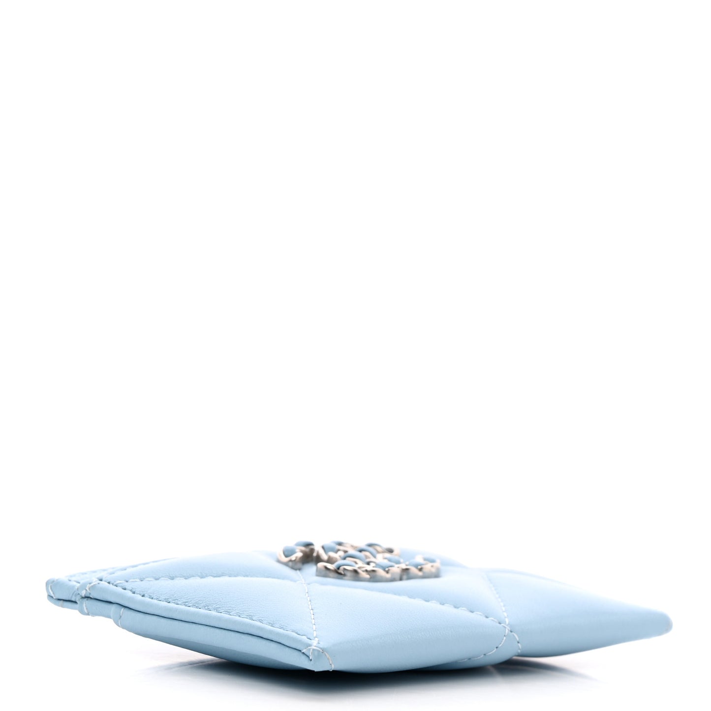 Lambskin Quilted Chanel 19 Card Holder Light Blue