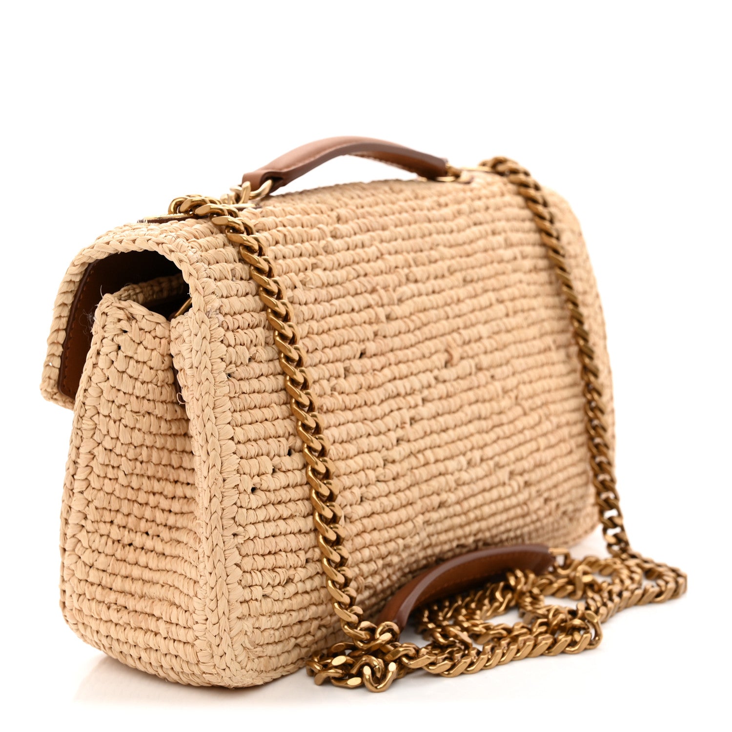 Saint Laurent Raffia Monogram Small Loulou Monogram Chain Satchel Natural 3 of 11