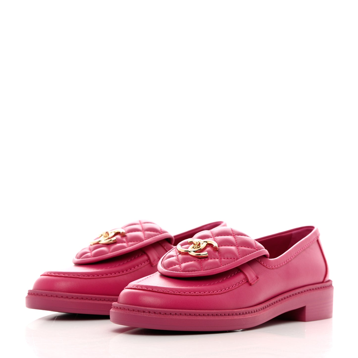 Lambskin Quilted CC Turnlock Loafers 37.5 Fuchsia