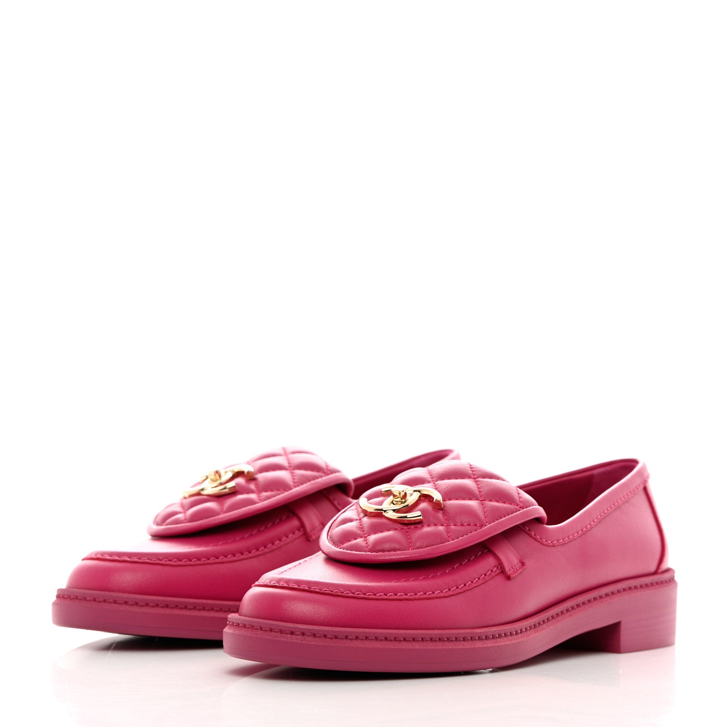 Chanel Lambskin Quilted CC Turnlock Loafers 37.5 Fuchsia 3 of 12