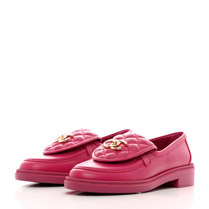 Chanel Lambskin Quilted CC Turnlock Loafers 37.5 Fuchsia 3 of 12