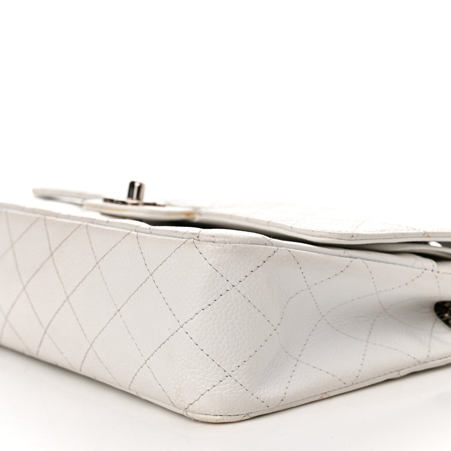 Caviar Quilted Medium Double Flap Bijoux Chain White
