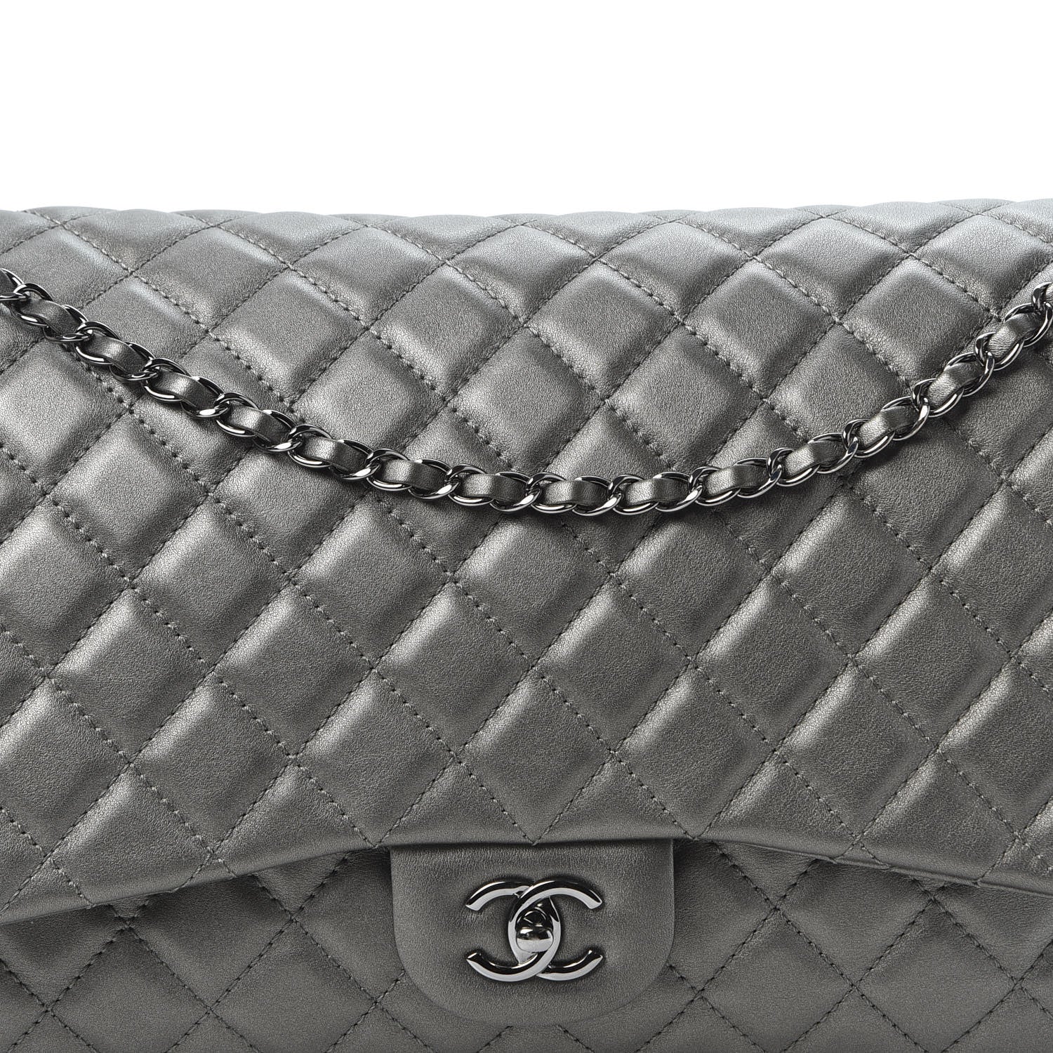 Chanel Metallic Calfskin Quilted Small XXL Travel Flap Bag Dark Silver 9 of 10