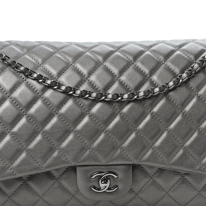 Chanel Metallic Calfskin Quilted Small XXL Travel Flap Bag Dark Silver 9 of 10