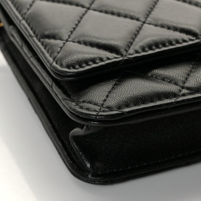 Chanel Lambskin Quilted CC Pearl Crush Wallet on Chain WOC Black 5 of 10