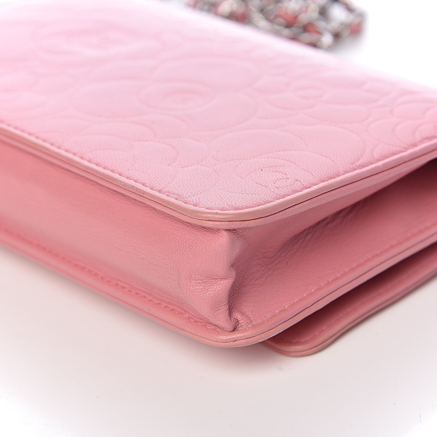 Lambskin Camellia Embossed Wallet On Chain WOC Pink