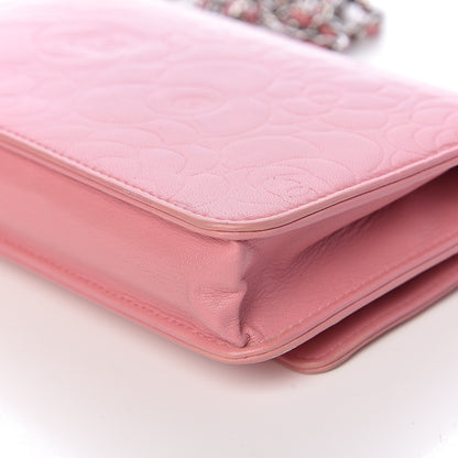 Chanel Lambskin Camellia Embossed Wallet On Chain WOC Pink 15 of 15