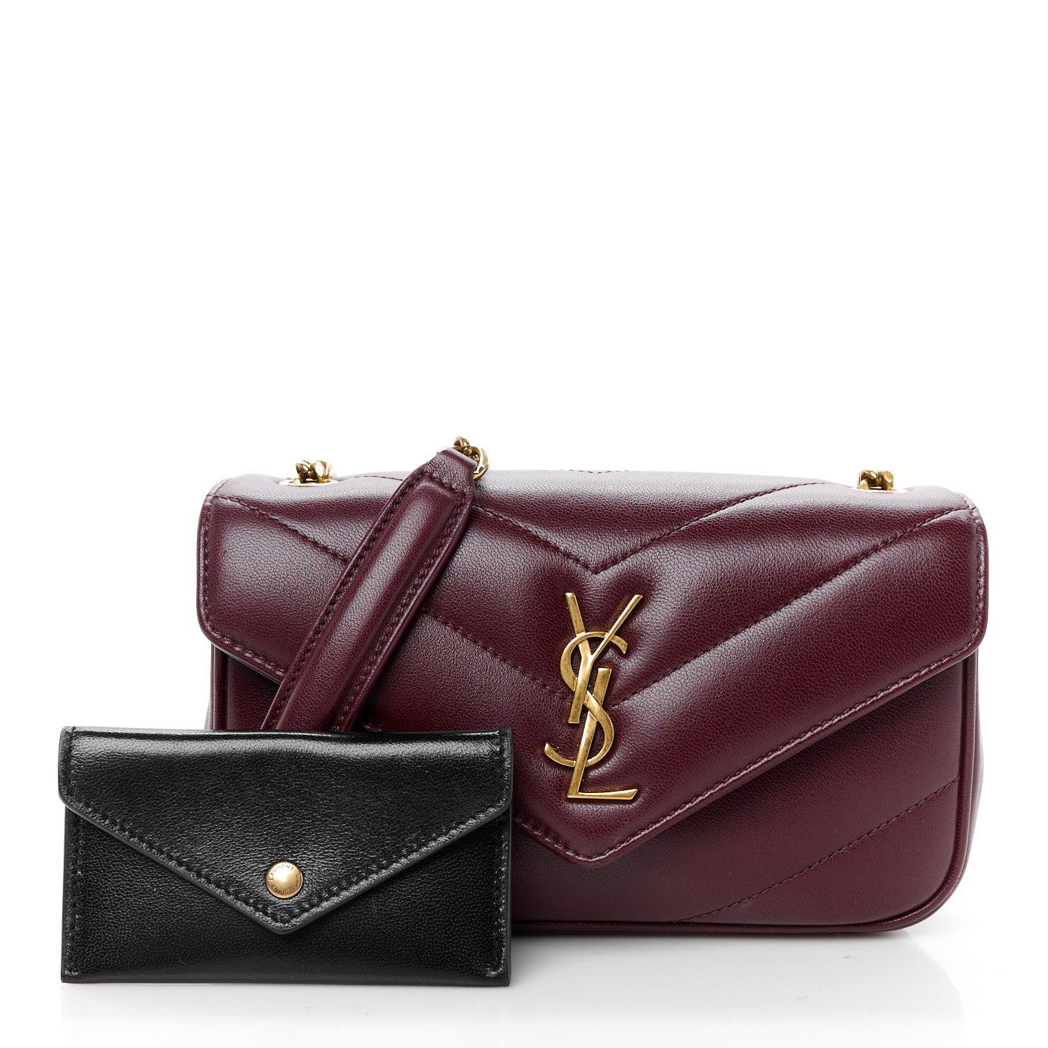 Saint Laurent Lambskin Chevron Quilted Mini Loulou Rouge Cabernet 3 of 12
