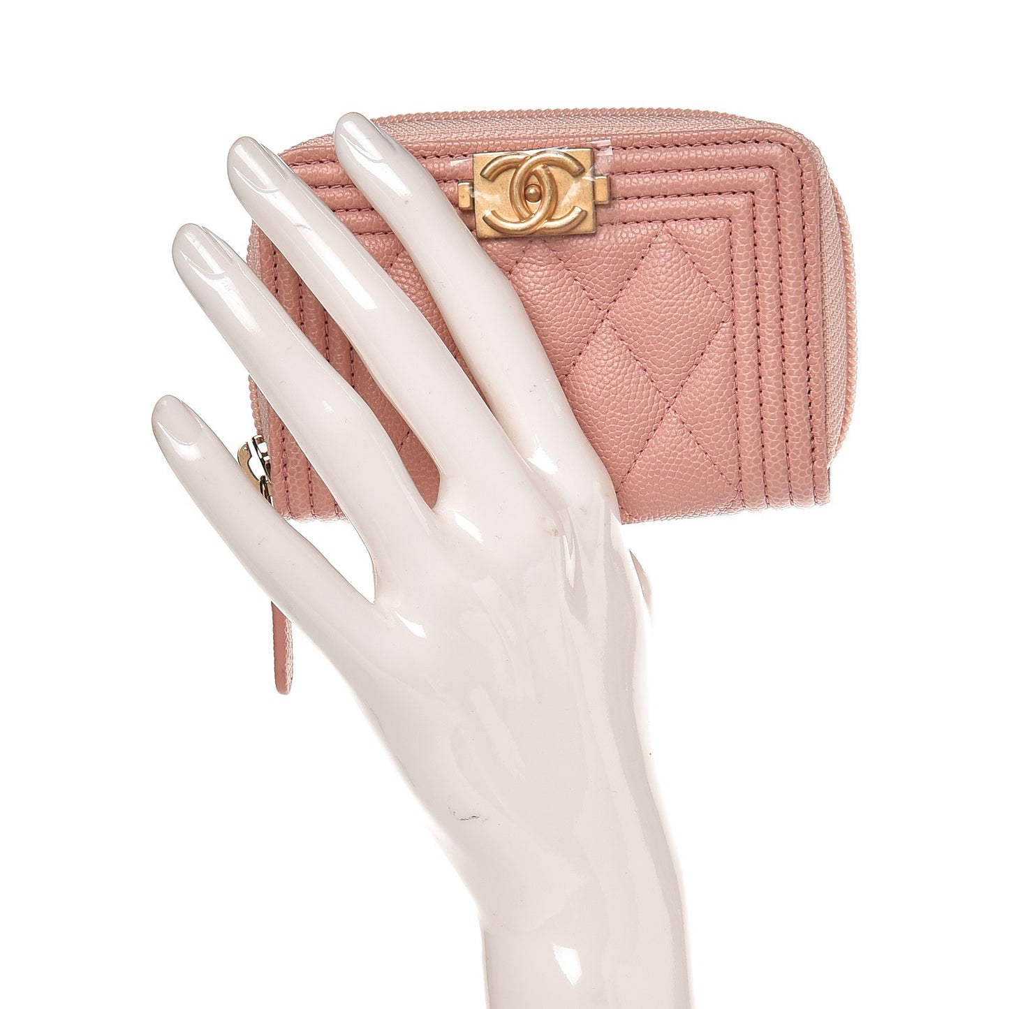 Caviar Quilted Boy Zip Around Coin Purse Wallet Light Pink