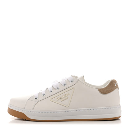 Prada Vitello Soft Scamosciato Triangle Sneakers 37 White Deserto 1 of 10