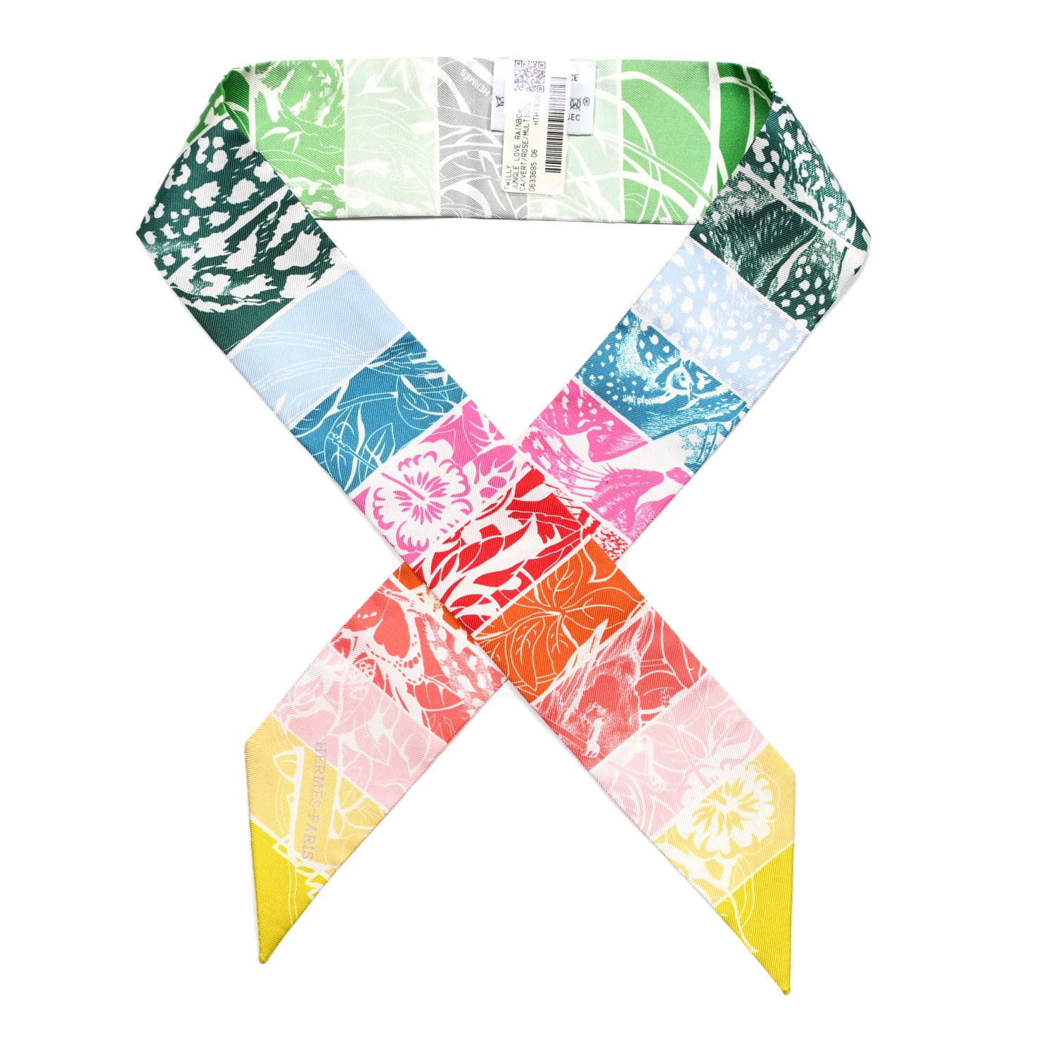 Hermes Silk Jungle Love Rainbow Twilly Vert Rose Jaune Fluo 1 of 3