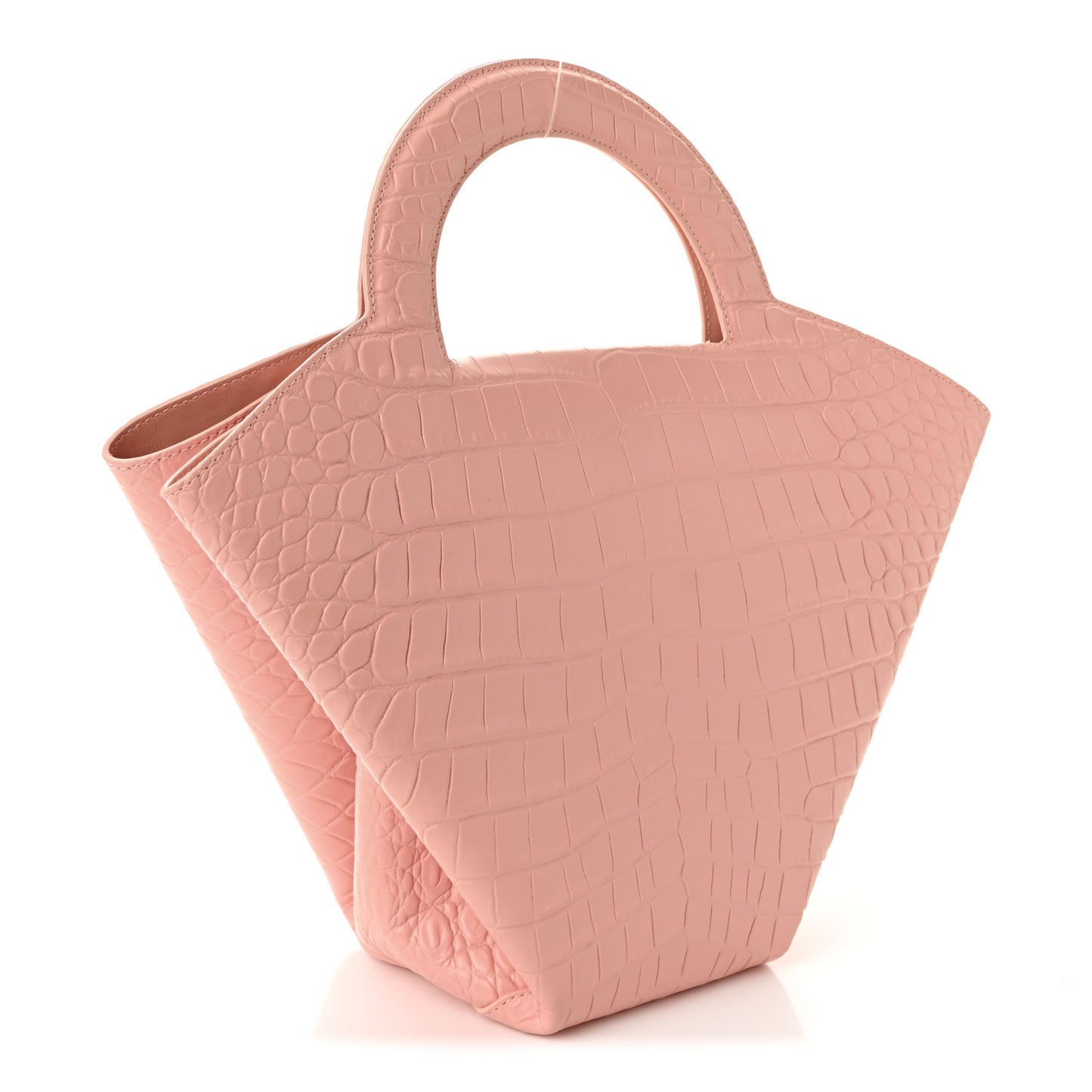 Calfskin Crocodile Embossed Doll Top Handle Bag Peachy