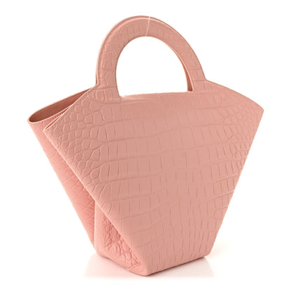 Bottega Veneta Calfskin Crocodile Embossed Doll Top Handle Bag Peachy 4 of 10