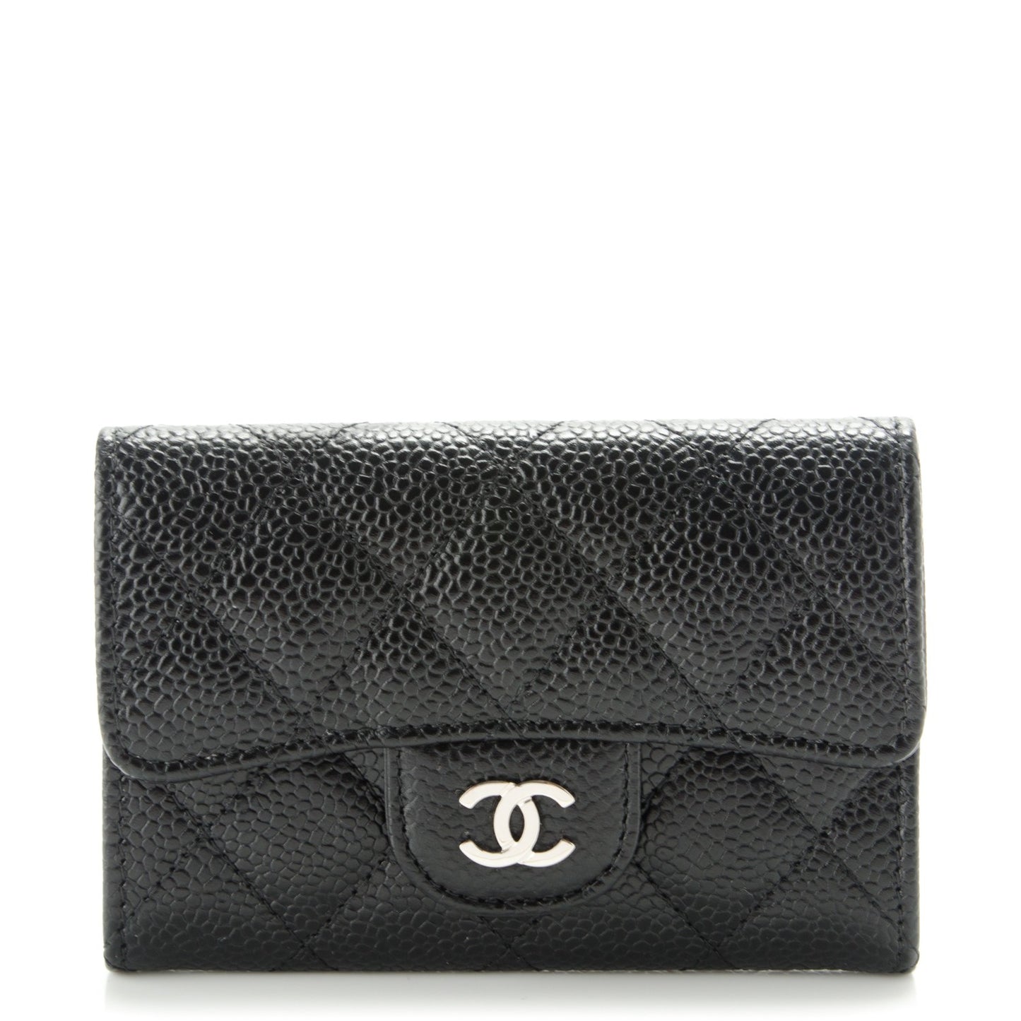 Caviar Quilted Flap Card Holder Black