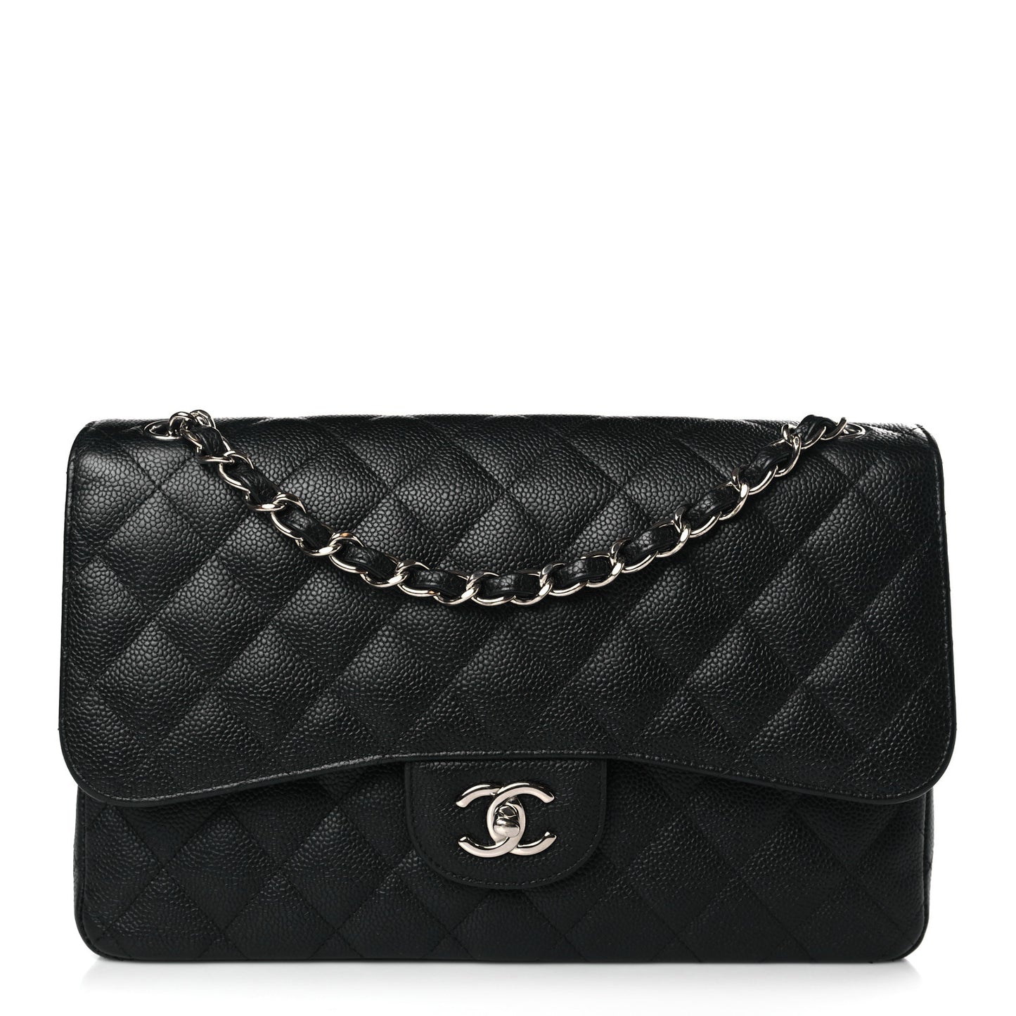 Caviar Quilted Jumbo Double Flap Black
