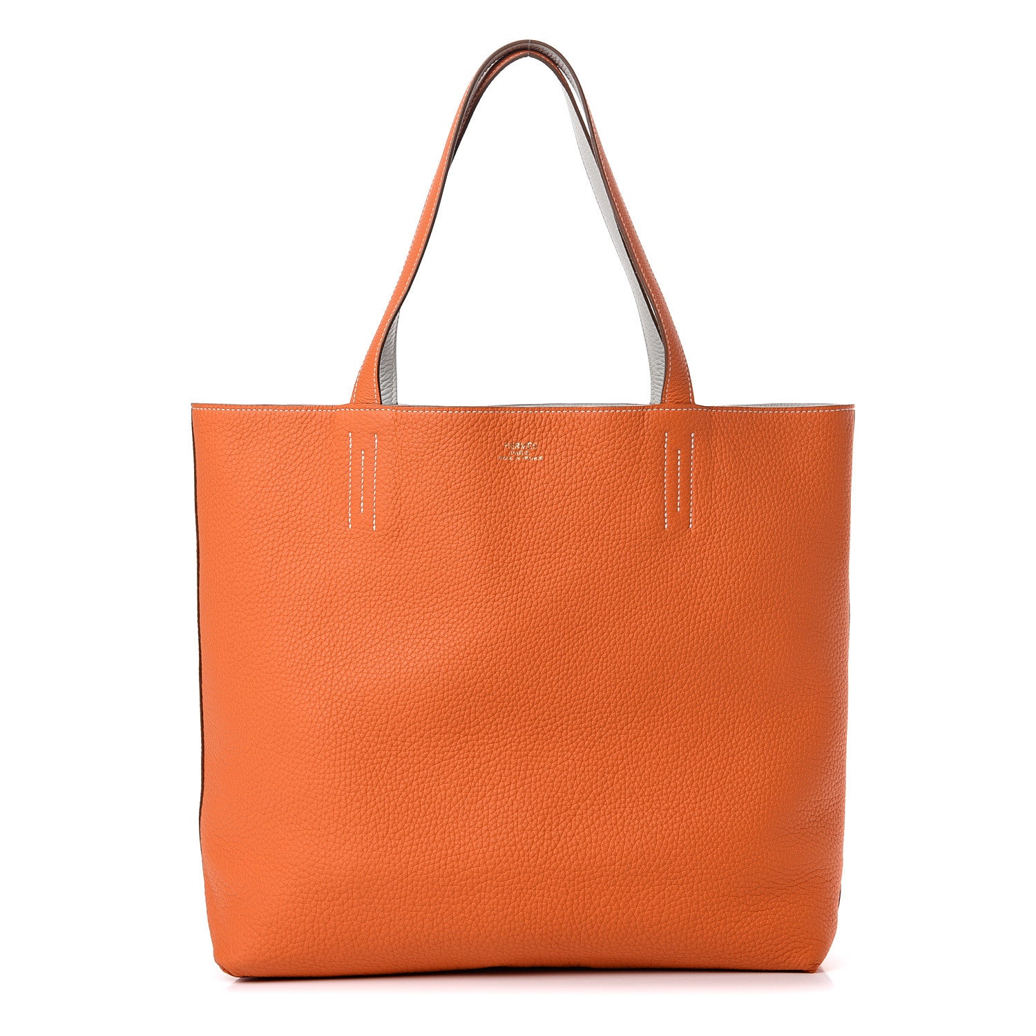 Hermes Taurillon Clemence Double Sens 36 Reversible Tote Gris Perle Orange 2 of 16