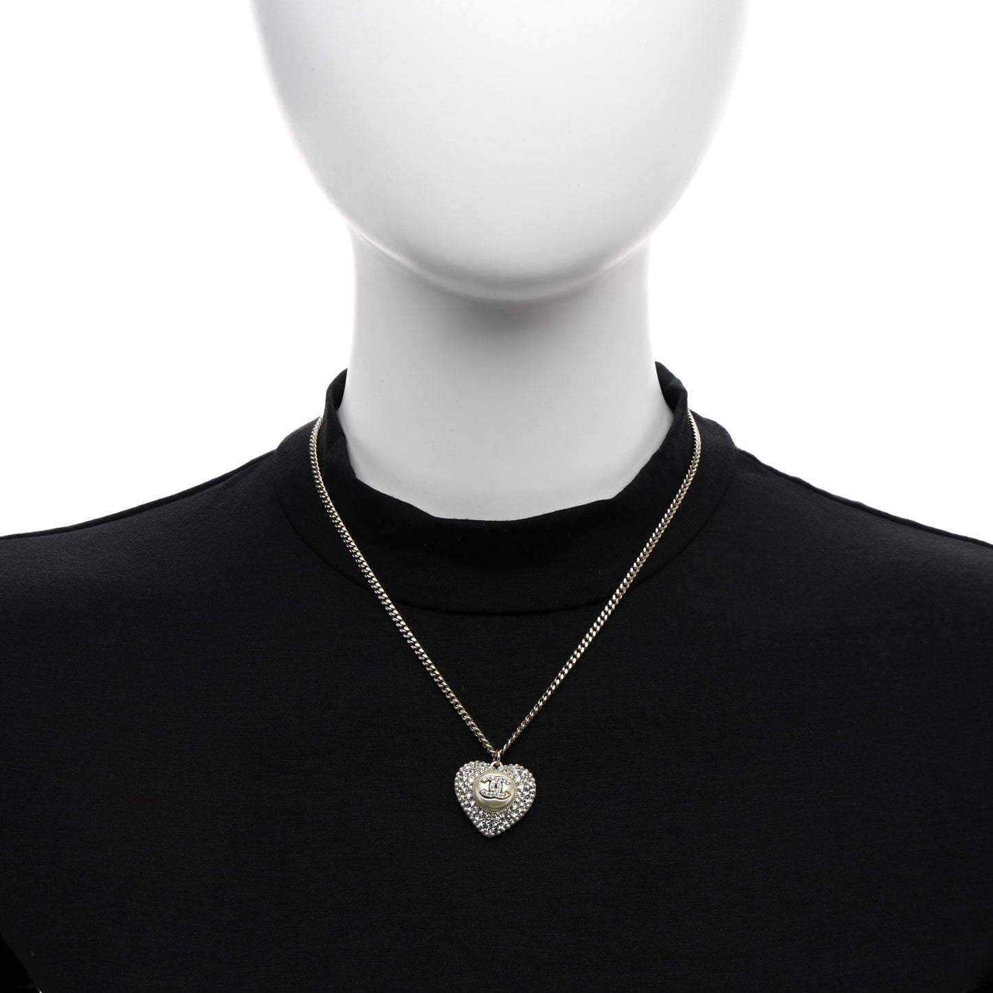 Pearl Crystal CC Heart Necklace Gold