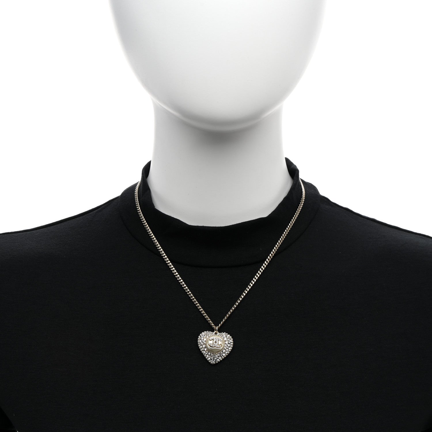Chanel Pearl Crystal CC Heart Necklace Gold 2 of 4