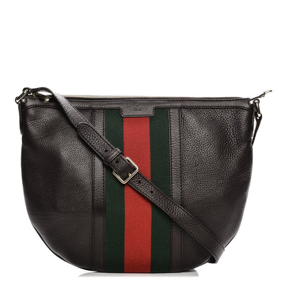 Gucci Pebbled Calfskin Vintage Web Medium Half Moon Hobo Dark Brown 1 of 9