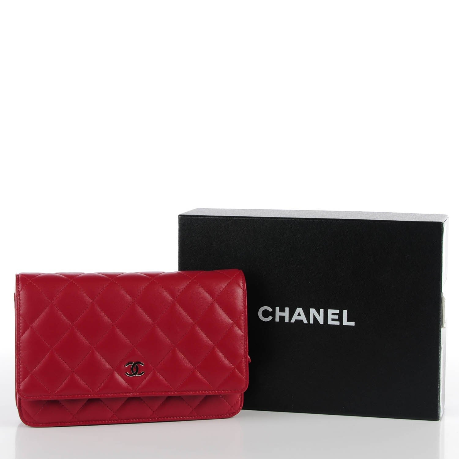 Chanel Lambskin Quilted Wallet On Chain WOC Red 5 of 9