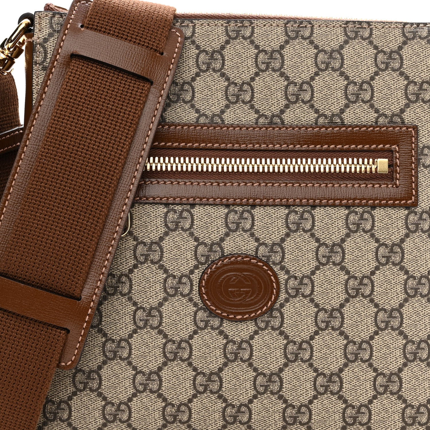 Gucci GG Supreme Monogram Azalea Calfskin Retro Interlocking G Flat Messenger Bag Beige Ebony Brown Sugar 7 of 10