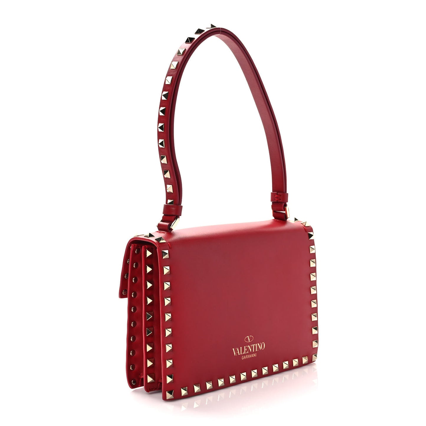 Calfskin Rockstud Flap Shoulder Bag Rosso Valentino