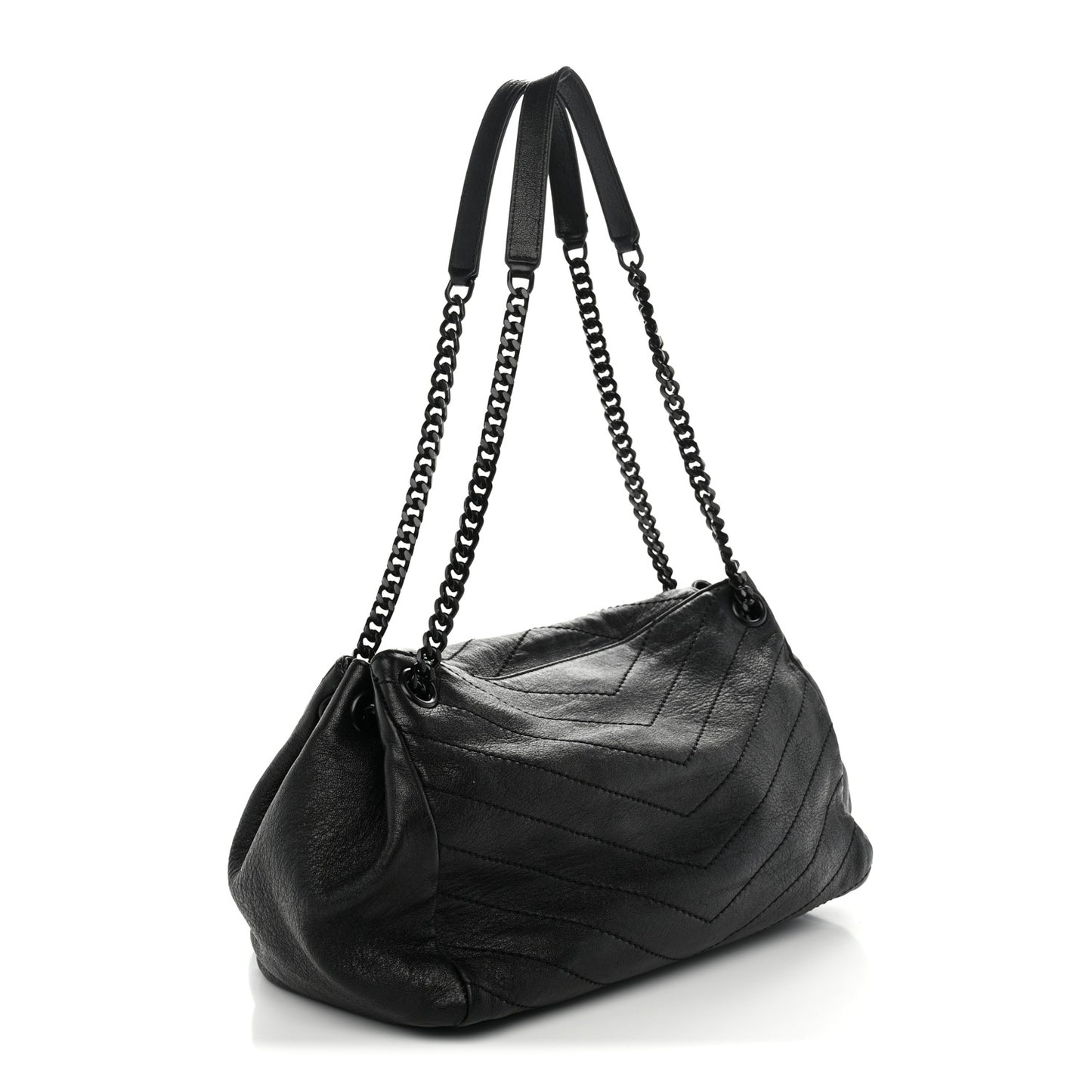 Vintage Lambskin Chevron Monogram Medium Nolita Black