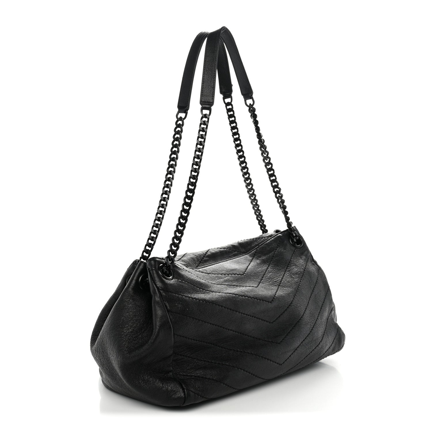 Saint Laurent Vintage Lambskin Chevron Monogram Medium Nolita Black 2 of 12