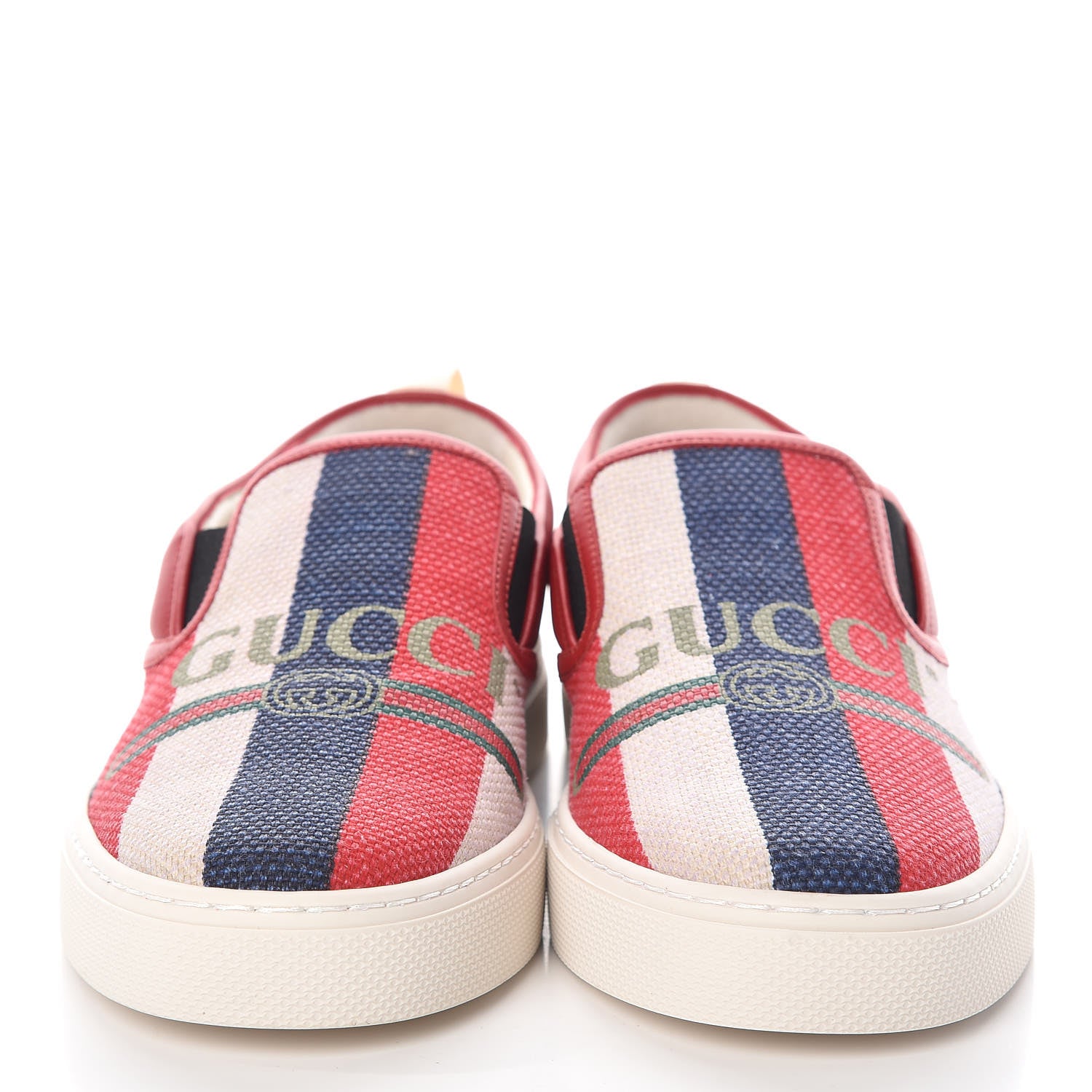 Gucci Canvas Sylvie Stripe Logo Mens Dublin Slip On Sneakers 8 Mystic White Hibiscus Red Maritime 2 of 8