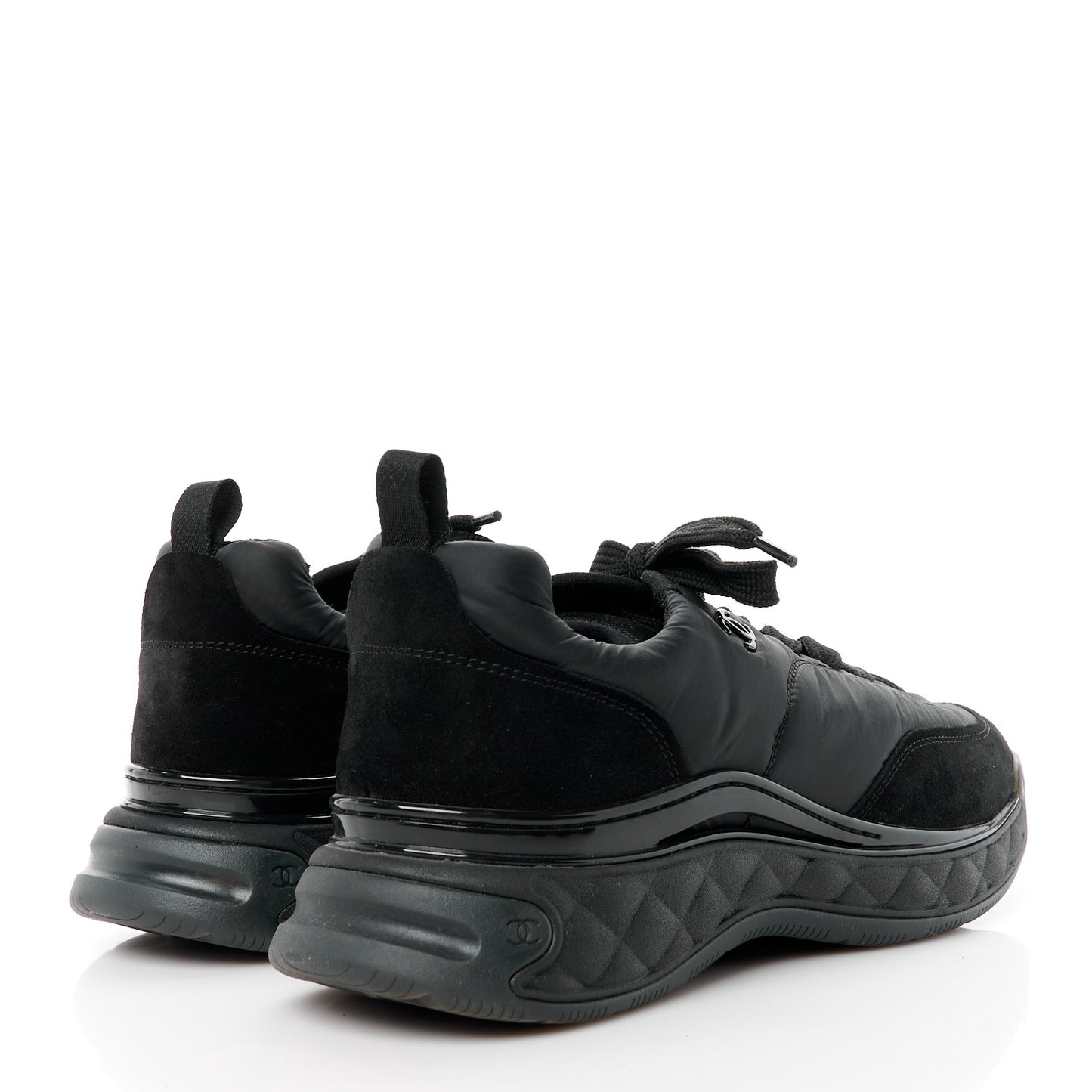 Nylon Suede Calfskin CC Sneakers 41 Black