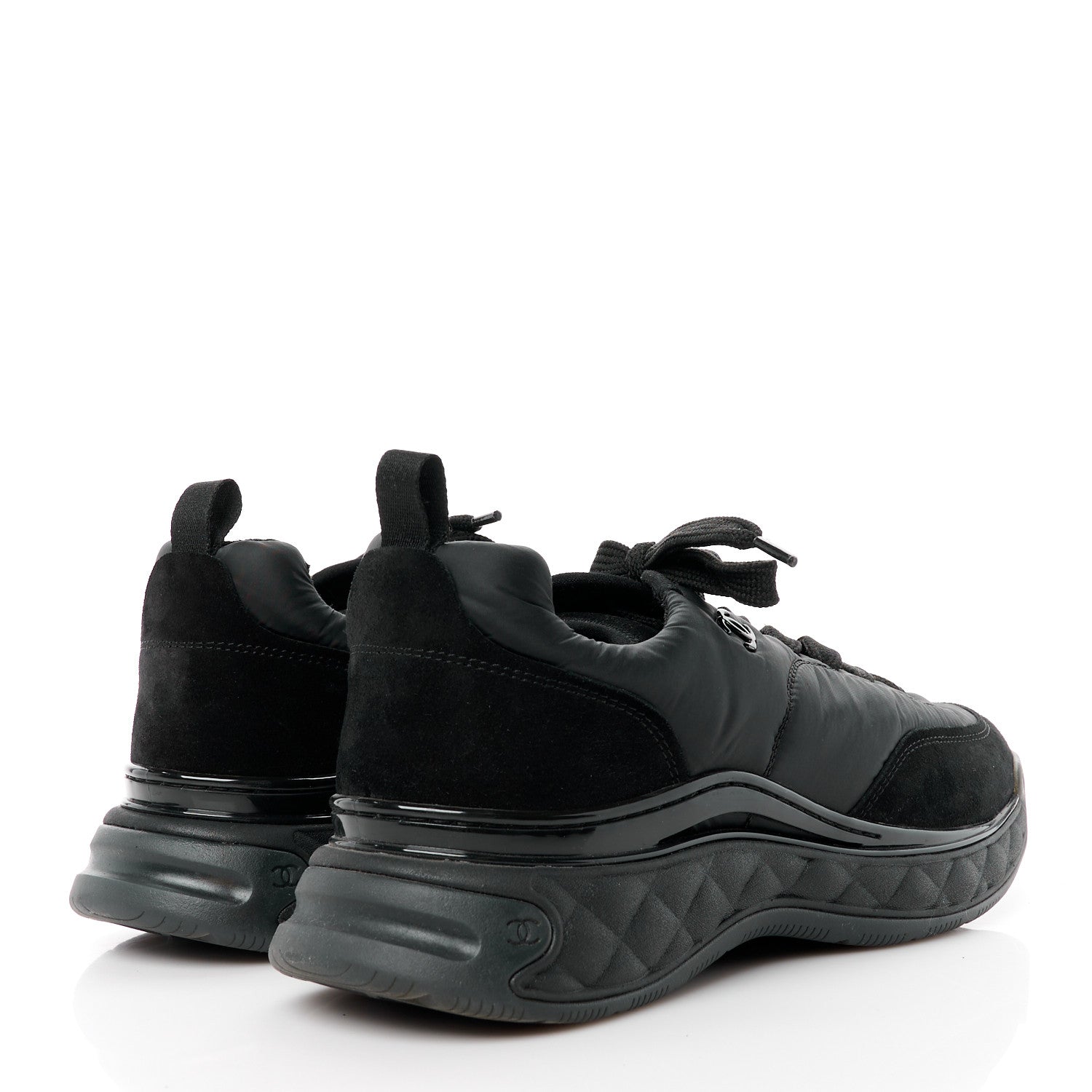 Chanel Nylon Suede Calfskin CC Sneakers 41 Black 4 of 10