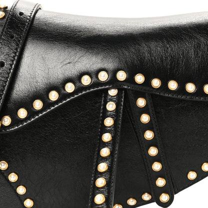 Christian Dior Crinkled Patent Lambskin Studded Saddle Bag With Strap Black 8 of 10