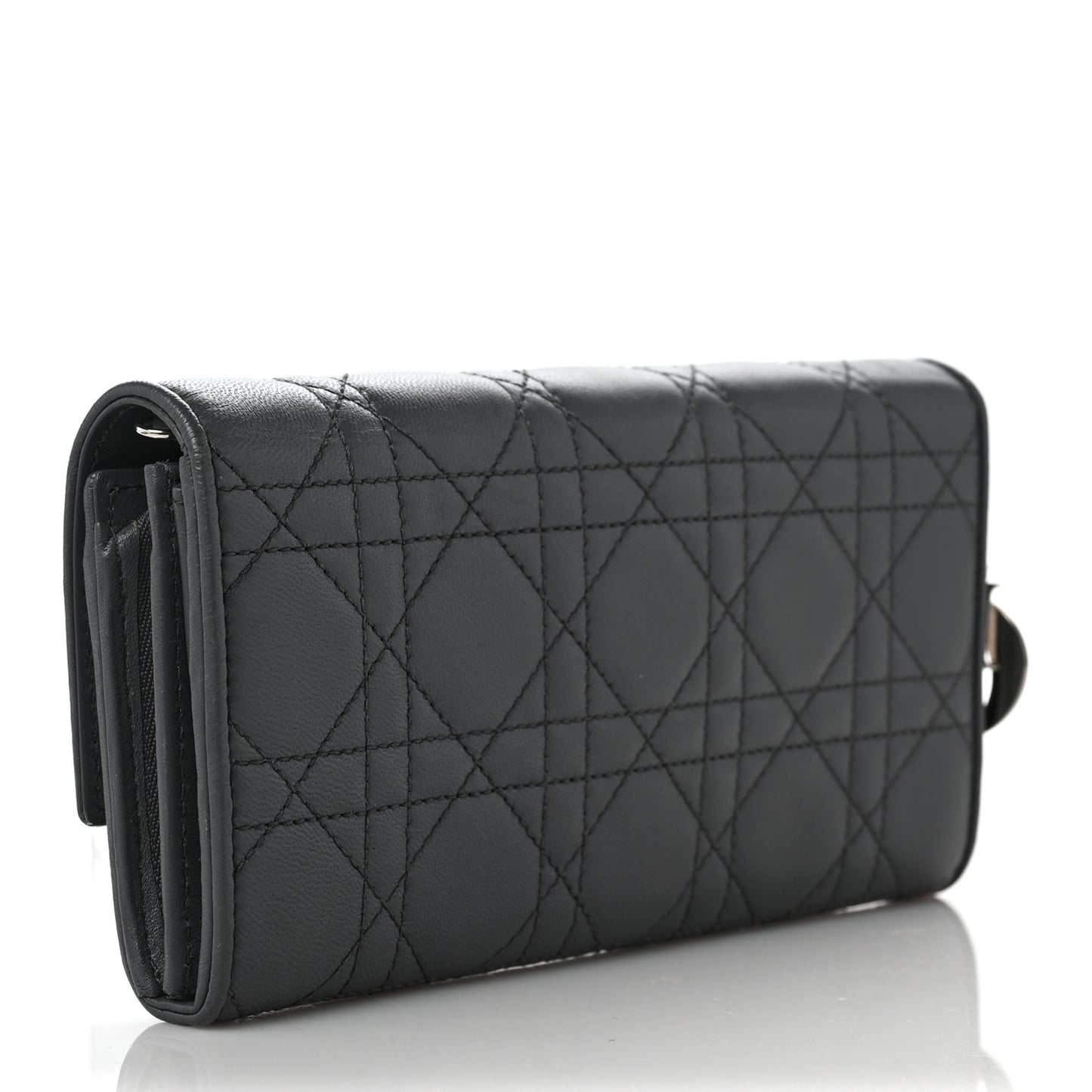 Lambskin Cannage Lady Dior Flap Wallet Grey
