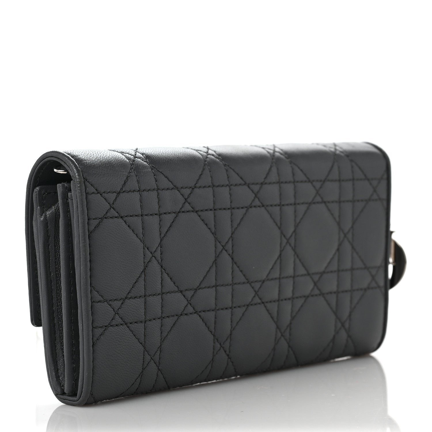 Christian Dior Lambskin Cannage Lady Dior Flap Wallet Grey 3 of 8