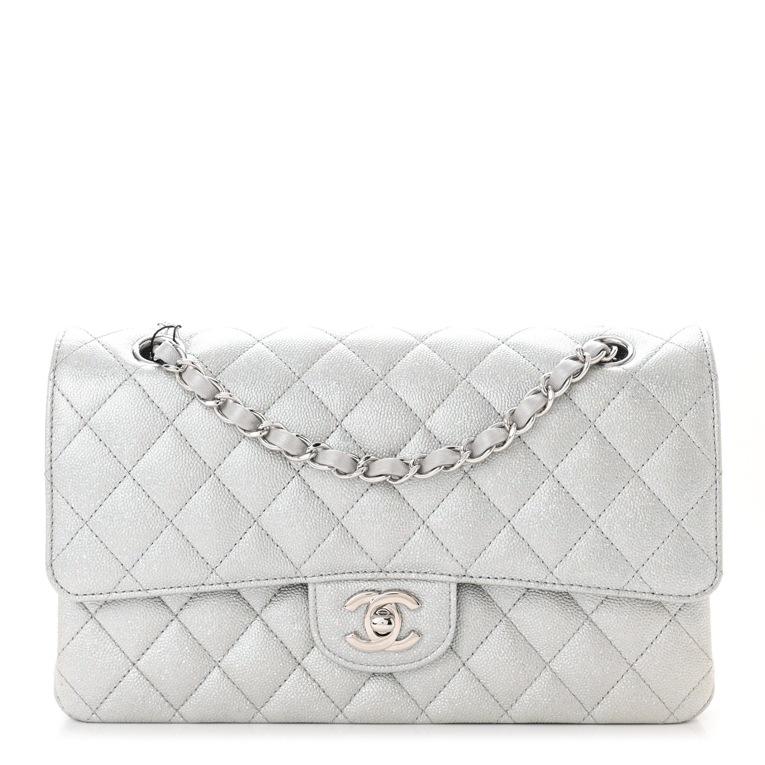 Chanel Glittered Metallic Caviar Quilted Medium Double Flap Silver 1 of 11