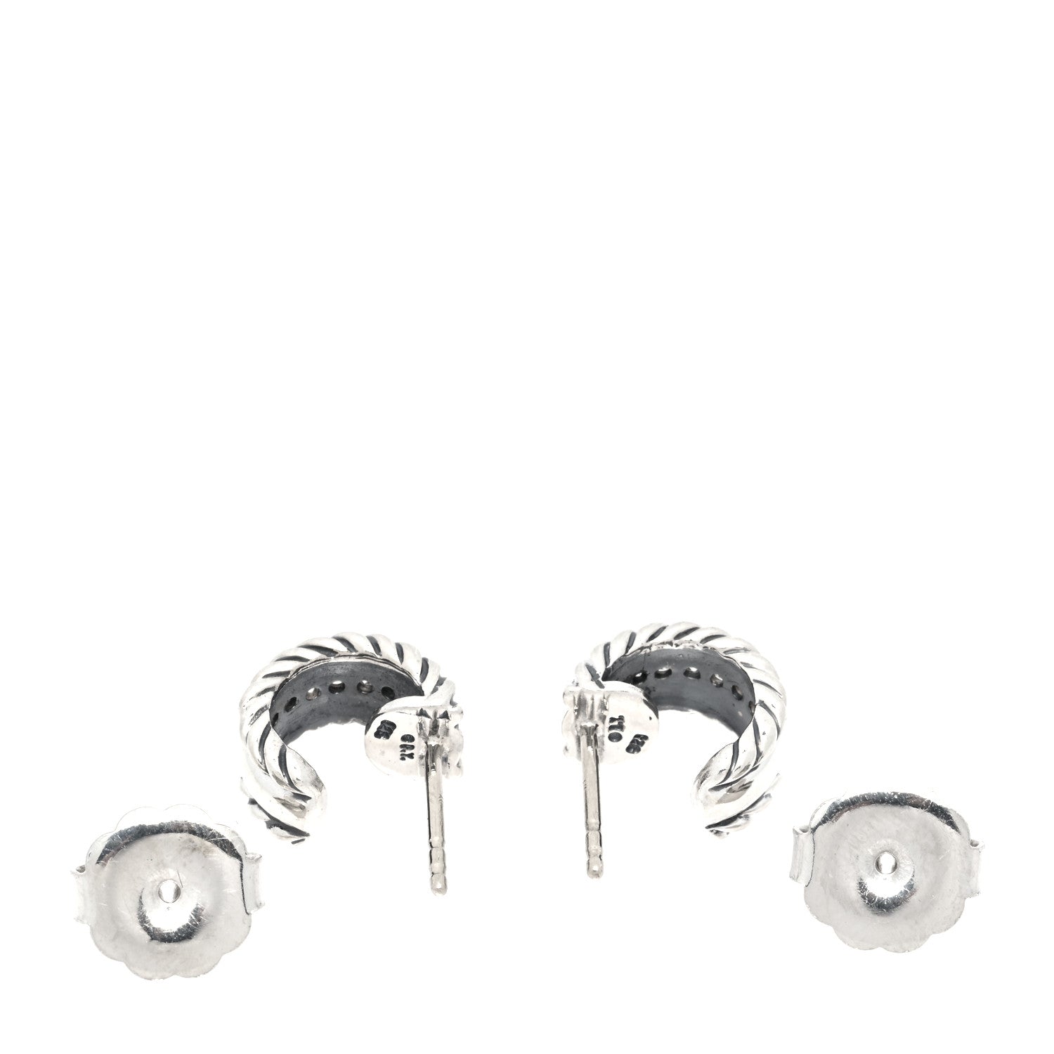 David Yurman Sterling Silver Diamond 12mm Cable Hoop Earrings 4 of 5