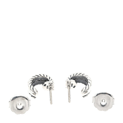 David Yurman Sterling Silver Diamond 12mm Cable Hoop Earrings 4 of 5
