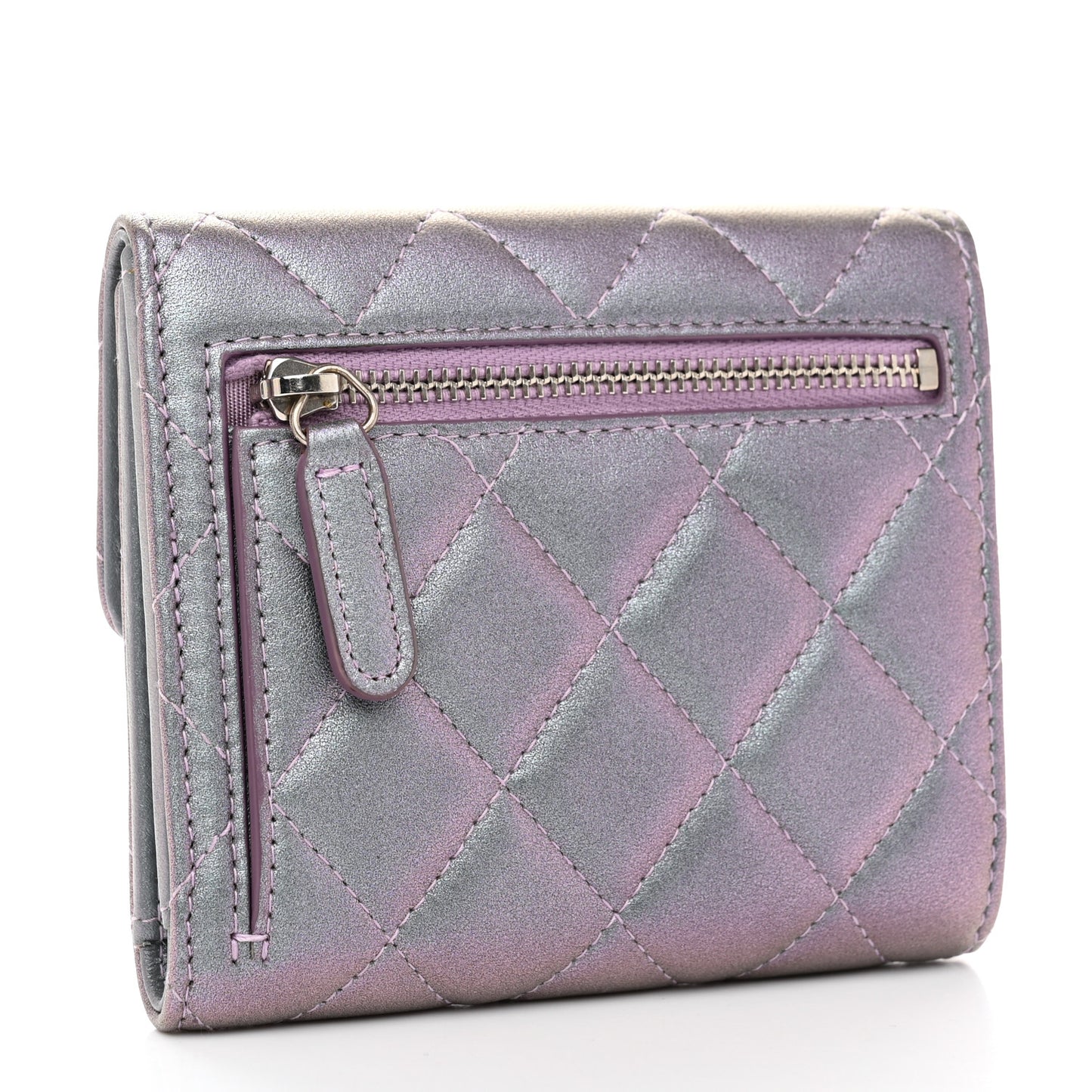 Iridescent Lambskin Quilted 2.55 Reissue Compact Flap Wallet Light Purple