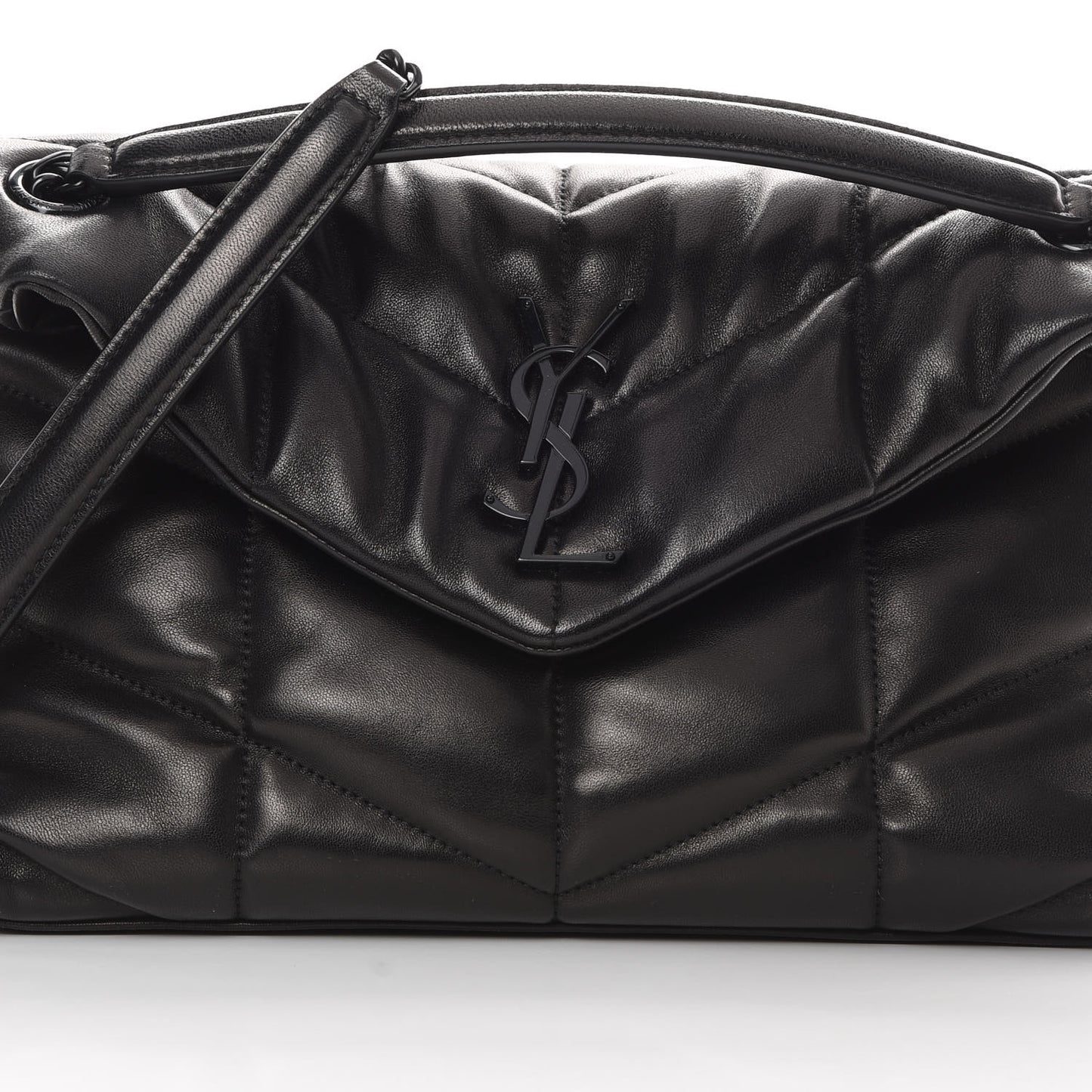 Lambskin Quilted Small Loulou Puffer Monogram Chain Satchel Black